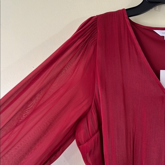 Lauren Conrad Dress Burgundy Boho Wrap Long Sleeve High Low in Size L NWT - Picture 5 of 13